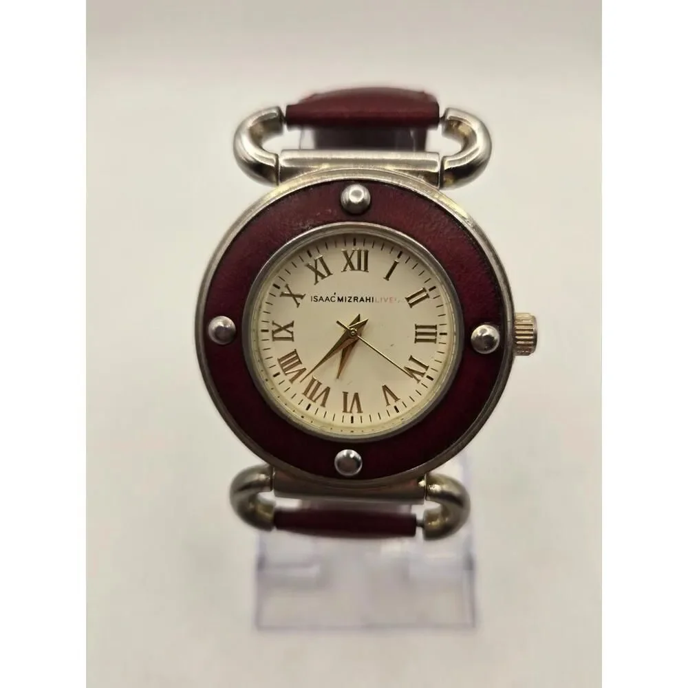 Isaac Mizrahi Live! Genuine Red Leather Quartz Analog Ladies' Watch